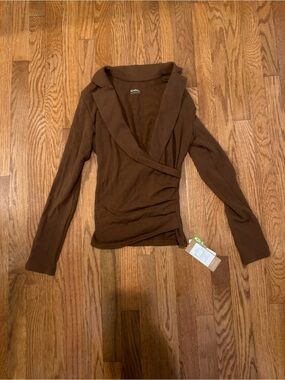 OGL Brown Wrap Front Long Sleeve Top